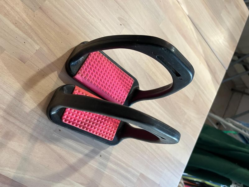 Raspberry Pink / black polymer stirrup irons